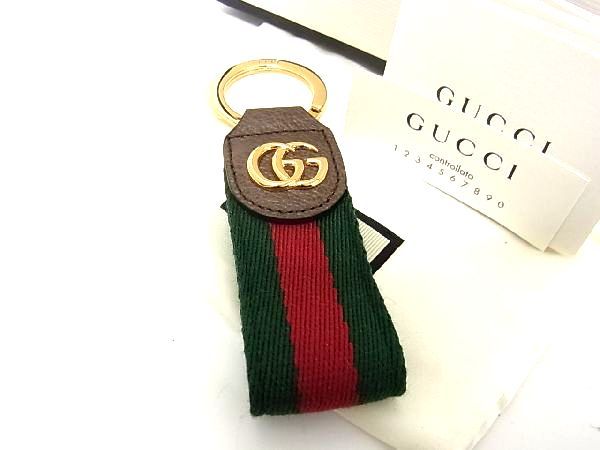 グッチ キーホルダー（レディース） ■新品■未使用■ GUCCI グッチ シェリーライン GGマーモント キャンバス×レザー キーホルダー キーリング チャーム ゴールド系 AK7875