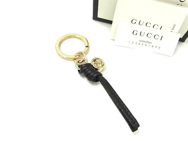 グッチ キーホルダー（レディース） ■新品同様■ GUCCI グッチ インターロッキングG レザー キーリング キーホルダー チャーム レディース メンズ ブラック系 AV9115