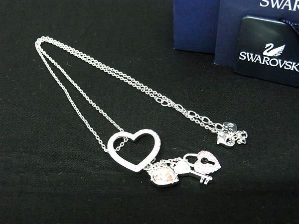 ■新品■未使用■ SWAROVSKI スワロフスキー ラインストーン ハート 南京錠 カデナ キー ネックレス アクセサリー シルバー系 BE9730