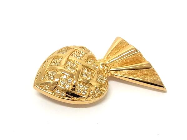 ■新品同様■ ChristianDior ディオール ヴィンテージ ラインストーン ピンブローチ ピンバッジ アクセサリー ゴールド系 BS3100