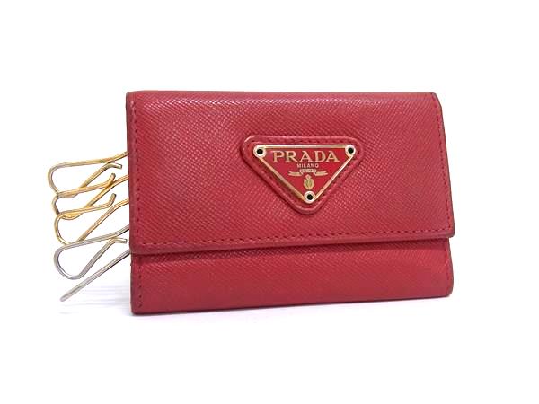 PRADA プラダ サフィアーノレザー 6連 キーケース 鍵入れ メンズ レディース レッド系 DJ3873