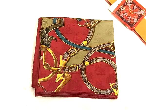 ■新品■未使用■ HERMES エルメス L’INSTRVCTION DV ROY カレ90シルク100% スカーフ ボルドー系×マルチカラー FT9374