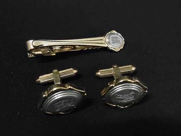 Burberrys バーバリーズ カフスボタン カフリンクス ネクタイピン タイクリップ 2点セット シャンパンゴールド系×シルバー系 DK7915