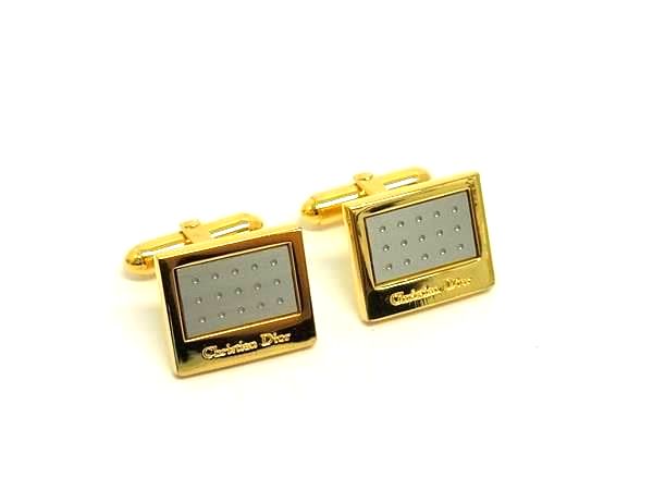■美品■ ChristianDior ディオール カフスボタン カフリンクス ビジネス 紳士 メンズ ゴールド系×シルバー系 DL3541