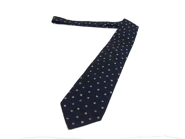 BVLGARI ブルガリ シルク100% 総柄 ネクタイ ビジネス 紳士 メンズ ネイビー系×ホワイト系 DL4069
