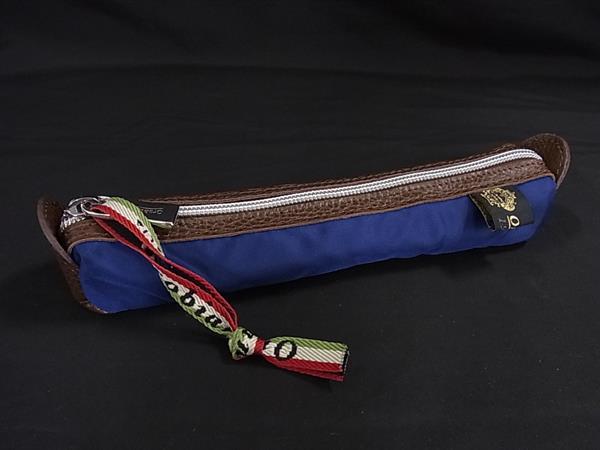 ■新品同様■ Orobianco オロビアンコ ナイロン×レザー ペンケース ペン入れ ステーショナリー ネイビー系×ブラウン系 DL4247