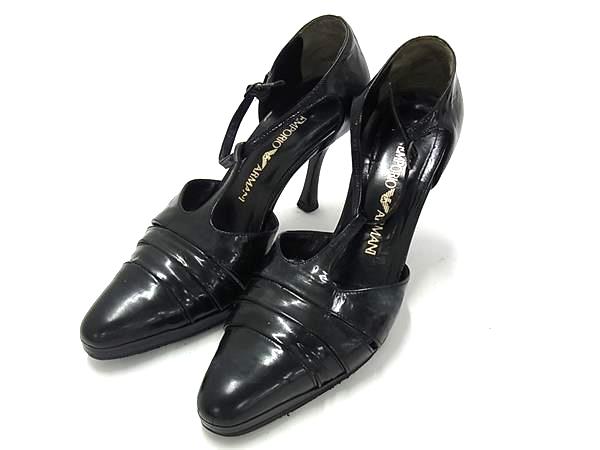 樂天商城 - EMPORIO ARMANI エンポリオアルマーニ レザー アンクルストラップ ハイヒール パンプス 表記サイズ 36 (約23cm) 靴 ブラック系 DL4385