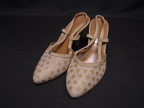 乐天商城 - EMPORIO ARMANI エンポリオアルマーニ キャンバス スパンコール ヒール パンプス サイズ35 (約22cm) 靴 シューズ ブラウン系 DL4386