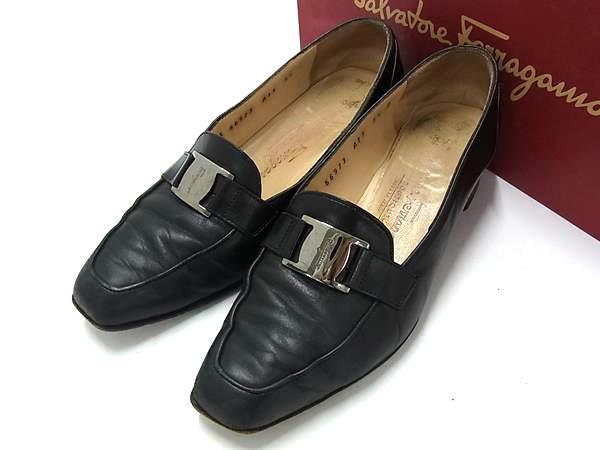 乐天商城 - Salvatore Ferragamo フェラガモ レザー ヴァラ ヒール パンプス サイズ5 1/2 (約23cm) 靴 シューズ ブラック系 DL5029