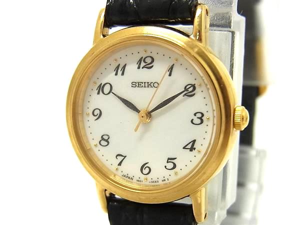 商品情報 ブランド名 SEIKO セイコー 状態ランク Bランク ライン カラーブラック系×ゴールド系 素材 SS×クロコダイル型押しレザー サイズ(cm) フェイス:縦 約2cm　横 約2cm(リューズ含まず)　ブレス幅:約1.5cm　腕周り:約14cm～約17.5cm(ベルト穴×7) サイズ(inch) ポケット 付属品画像内にあるものが全てになります シリアル及び刻印 状態使用感小　擦れ小　汚れ小　小傷ベルト部分劣化　電池残量未確認　動作未確認　日差不明　現状渡し □□□　状態ランクについて　□□□ 【N】　新品 【S】　未使用品（展示品など） 【A】　傷汚れが少なく状態の良い商品 【B】　程よい使用感や多少の傷、汚れはあるが程度良好の商品 【C】　使用感の他、目立つ傷や汚れが見れる商品 【D】　かなり大きな痛みがある難あり商品 ※記載させていただきました状態説明・ランクは、あくまで弊社基準にて判断したものとなります。 その為、個人差による主観の差が生じる場合も御座いますので、あらかじめご了承頂いた上で、ご検討下さいませ。 pleasure（株式会社peace）が販売しています。 出品中の商品につきましては全て正規品(本物）でございます。 （古物許可証第305521507463東京都公安委員会）