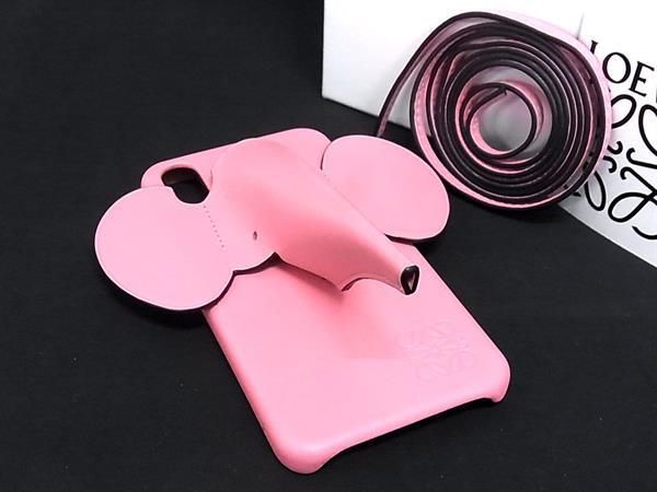 ■新品同様■ LOEWE ロエベ アナグラム レザー エレファント 象 iPhoneX/XS 対応 アイフォンケース スマホケース ピンク系 AZ9065
