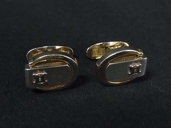 CELINE セリーヌ マカダム カフスボタン カフリンクス アクセサリー ビジネス 紳士 メンズ ゴールド系×..