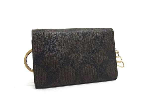 COACH コーチ F77998 シグネチャー PVC 5連 キーケース 鍵入れ レディース メンズ ブラウン系×ブラック系 DK8603
