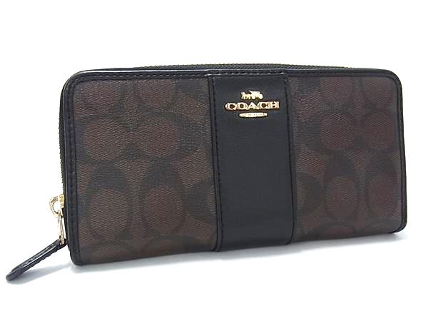 COACH コーチ F54630 シグネチャー PVC ラウンドファスナー 長財布 ウォレット 札入れ 小銭入れ カード入れ メンズ ブラウン系 DK9106