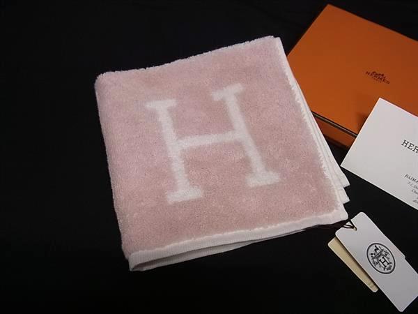■新品■未使用■ HERMES エルメス アヴァロン コットン100％ ハンドタオル フェイスタオル ピンク系×ホワイト系 FV5267