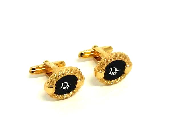 ■美品■ ChristianDior ディオール ヴィンテージ カフスボタン カフリンクス 紳士 メンズ ゴールド系×ブラック系 DL3813