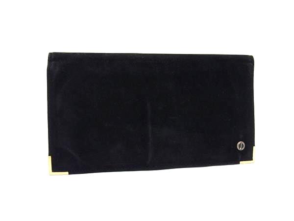 U, 吉 - dunhill ダンヒル スエード 二つ折り 長財布 ウォレット 札入れ カード入れ メンズ ブラック系×ゴールド系 DL4032