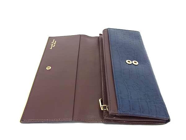 ■美品■ Samantha Thavasa サマンサタバサ クロコダイル型押しレザー 二つ折り 長財布 ウォレット レディース ネイビー系 DL4080
