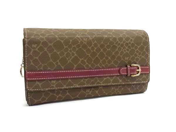 NINA RICCI ニナリッチ レザー 二つ折り 長財布 ウォレット 札入れ 小銭入れ カード入れ レディース ブラウン系×レッド系 DL4096