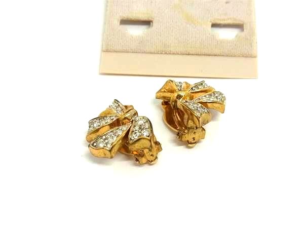 Hawaiian Jewelry - NINA RICCI ニナリッチ ラインストーン リボンモチーフ クリップ式 イヤリング アクセサリー レディース ゴールド系 DL4205