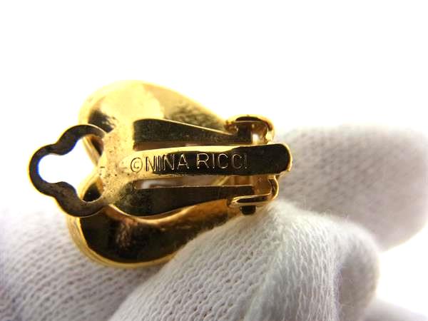 ■美品■ NINA RICCI ニナリッチ ハート ラインストーン クリップ式 イヤリング アクセサリー レディース ゴールド系 DL4226
