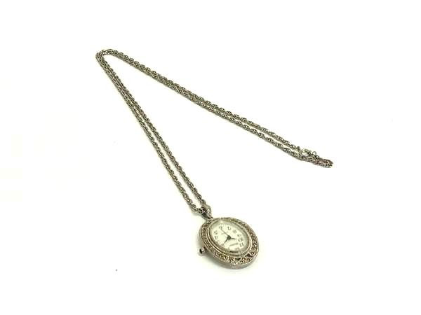 ■美品■ J-AXIS ジェイ アクシス SS クォーツ 懐中時計 ウォッチ ネックレス ペンダント アクセサリー シルバー系 DL4351