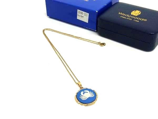 ■極美品■ WEDGWOOD ウェッジウッド ジャスパー カニ クラブ ネックレス ペンダント アクセサリー ブルー系×ゴールド系 DL4544
