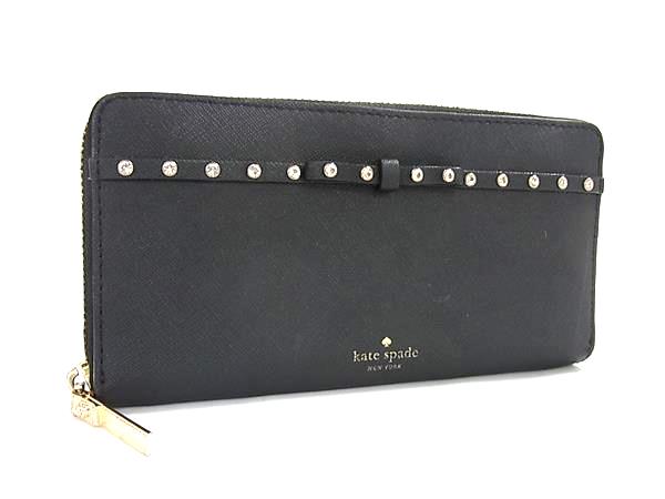 kate spade ケイトスペード PWRU5962 レザー ラウンドファスナー 長財布 ウォレット 札入れ 小銭入れ カード入れ ブラック系 DL5060