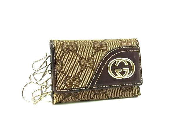 GUCCI グッチ 181599 インターロッキングG GG柄 GGキャンバス×レザー 6連 キーケース 鍵入れ レディース ブラウン系 DH1141