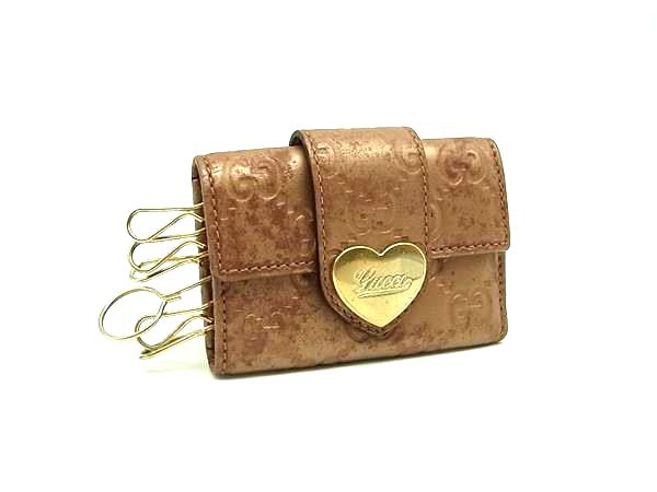 GUCCI グッチ グッチシマ レザー ハート 6連 キーケース 鍵入れ レディース ライトブラウン系 DJ4152