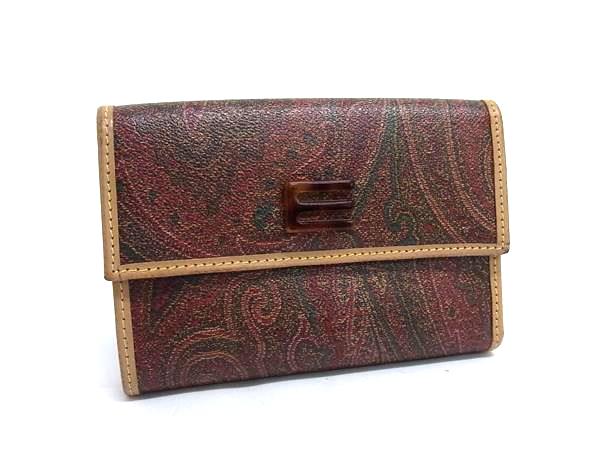 ■美品■ ETRO エトロ PVC×レザー ペイズリー柄 三つ折り 財布 ウォレット 小銭入れ 札入れ メンズ レディース ブラウン系 DL4580