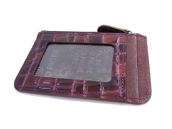 ■美品■ COCCO FIORE コッコフィオーレ クロコダイル型押し パテントレザー カードケース 名刺入れ パスケース ブラウン系 DL5139 2