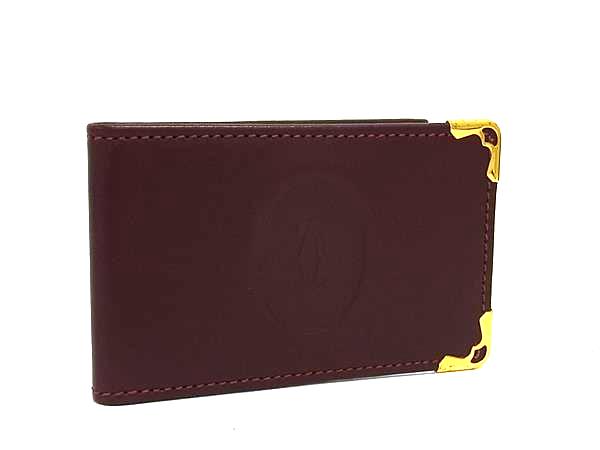 Cartier カルティエ マストライン レザー 折り畳み コンパクトミラー 手鏡 レディース ボルドー系 DN4697