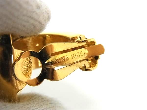pleasure-Store 楽天市場店の■美品■ NINA RICCI ニナリッチ ラインストーン クリップ式 イヤリング アクセサリー レディース ゴールド系×グリーン系 DN7563｜アングル3