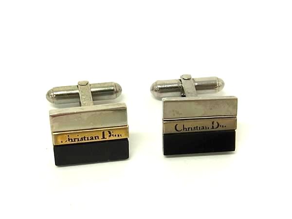 ChristianDior クリスチャンディオール カフスボタン カフリンクス アクセサリー ビジネス メンズ シルバー系×ブラック系 DN7567