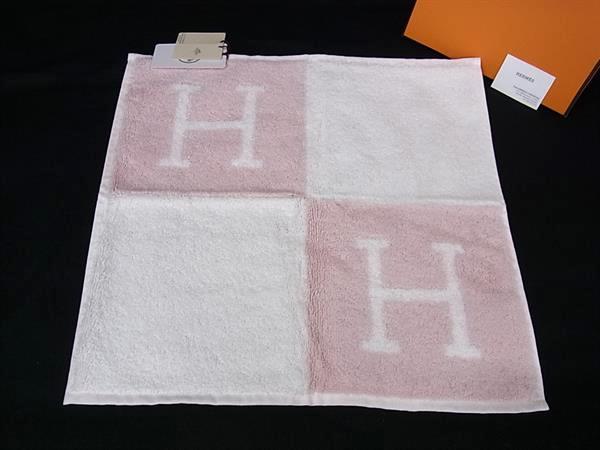 ■新品■未使用■ HERMES エルメス アヴァロン コットン100％ ハンドタオル フェイスタオル ピンク系×アイボリー系 FU6867