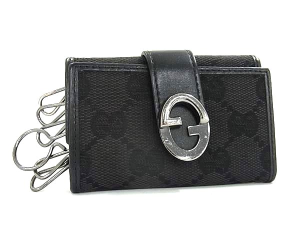 ■美品■ GUCCI グッチ GG柄 GGキャンバス×レザー 6連 キーケース 鍵入れ メンズ レディース ブラック系 DK7723