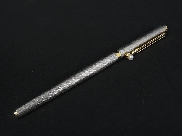 ■美品■ MIKIMOTO ミキモト 本真珠 アコヤ真珠 パール 約4mm キャップ式 ボールペン 筆記用具 ステーショナリー シルバー系 DL6191