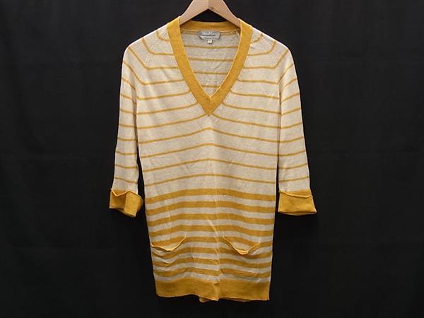 乐天商城 - Max Mara マックスマーラ リネン100％ 長袖 ニット セーター トップス 洋服 サイズ S レディース イエロー系×アイボリー系 DL6252