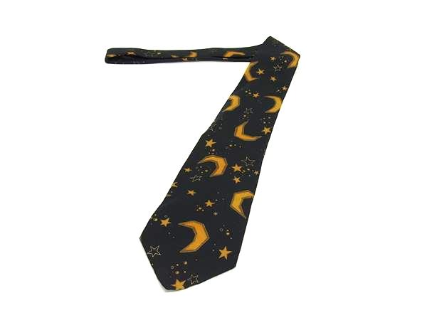 乐天商城 - ■美品■ Paul Smith ポールスミス シルク100% スター 星 ムーン 月 ネクタイ ビジネス 紳士 メンズ ブラック系×イエロー系 DL7364