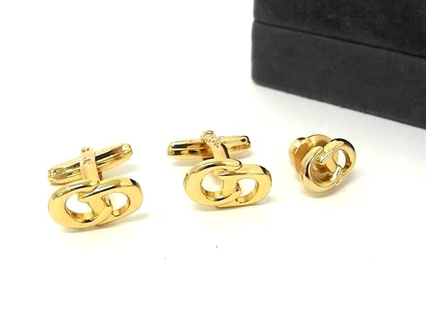 ■美品■ ChristianDior ディオール ヴィンテージ カフスボタン カフリンクス タイタック ネクタイピン 2点セット ゴールド系 DN4611