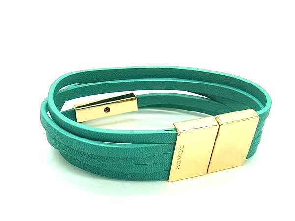 Other - ■美品■ COACH コーチ レザー ブレスレット アクセサリー レディース ターコイズブルー系×ゴールド系 DL3322
