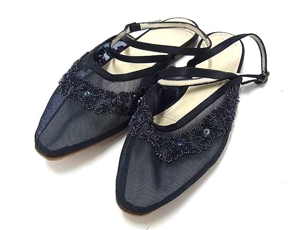 乐天商城 - GIORGIO ARMANI ジョルジオアルマーニ ビーズ ミュール バックストラップ フラットシューズ サイズ35 1/2(約22.5cm) 靴 DL4426