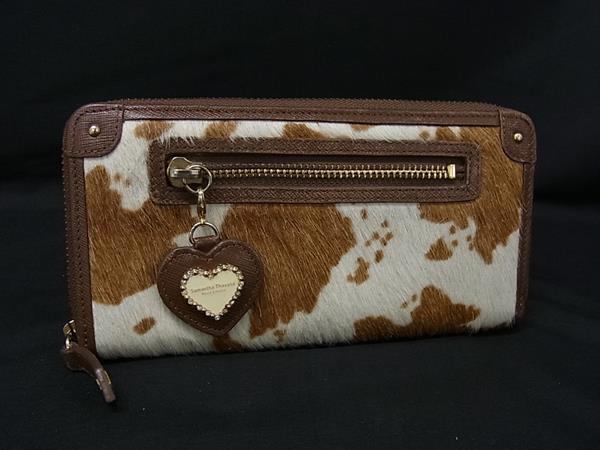 ■美品■ Samantha Thavasa サマンサタバサ ハラコ 牛柄 ラウンドファスナー 長財布 ウォレット 小銭入れ 札入れ ブラウン系 DN3762