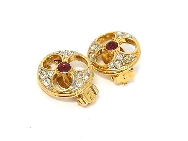 ■美品■ NINA RICCI ニナリッチ ラインストーン イヤリング アクセサリー レディース ゴールド系 DN4240