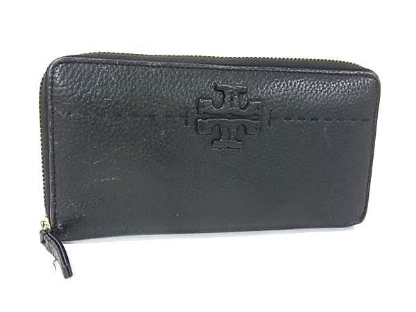 TORY BURCH トリーバーチ マックグロー レザー ラウンドファスナー 長財布 ウォレット 札入れ レディース メンズ ブラック系 DN4332