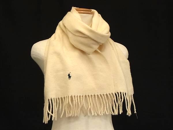 POLO RALPH LAUREN ポロラルフローレン ウール100% フリンジ マフラー ストール ショール アイボリー系 DK1538