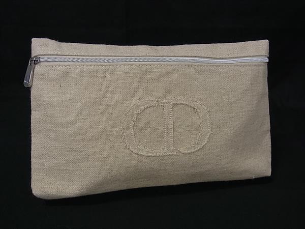 ■美品■ ChristianDior クリスチャンディオール コットン×リネン マルチポーチ マルチケース 小物入れ 化粧ポーチ ベージュ系 DK5345