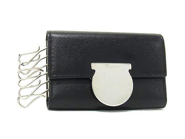 Salvatore Ferragamo フェラガモ ガンチーニ レザー 6連 キーケース 鍵入れ レディース メンズ ブラック系 DK7023