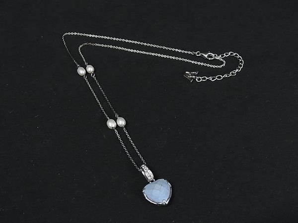 ■美品■ WEDGWOOD ウェッジウッド ラインストーン パール ハート ネックレス ペンダント アクセサリー シルバー系 DL0367